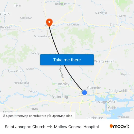 Saint Joseph's Church to Mallow General Hospital map