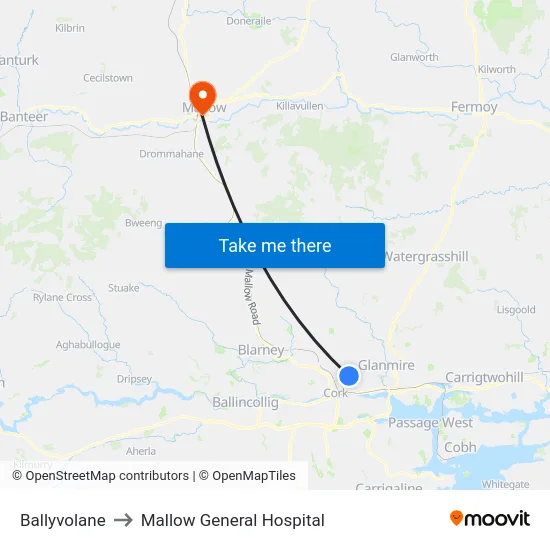 Ballyvolane to Mallow General Hospital map