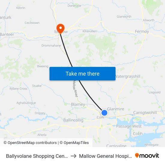 Ballyvolane Shopping Centre to Mallow General Hospital map