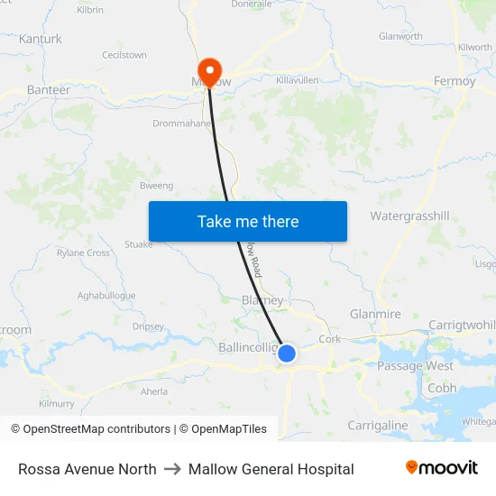 Rossa Avenue North to Mallow General Hospital map