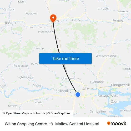 Wilton Shopping Centre to Mallow General Hospital map