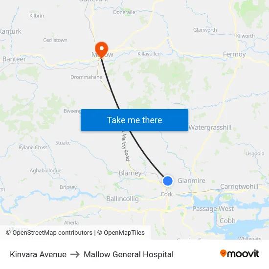 Kinvara Avenue to Mallow General Hospital map