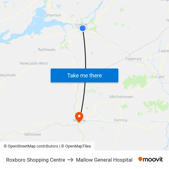 Roxboro Shopping Centre to Mallow General Hospital map
