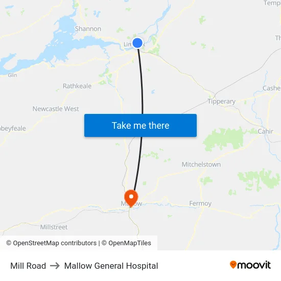 Mill Road to Mallow General Hospital map