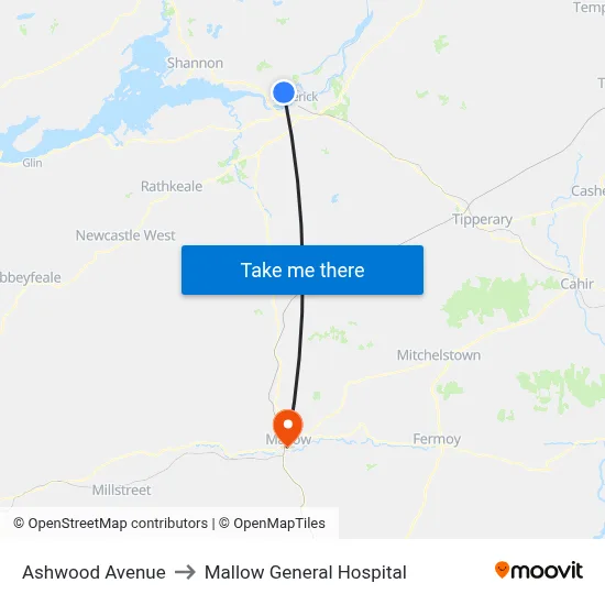 Ashwood Avenue to Mallow General Hospital map
