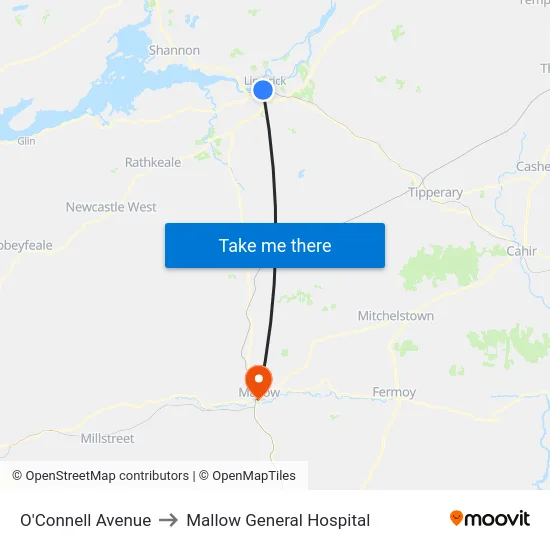 O'Connell Avenue to Mallow General Hospital map