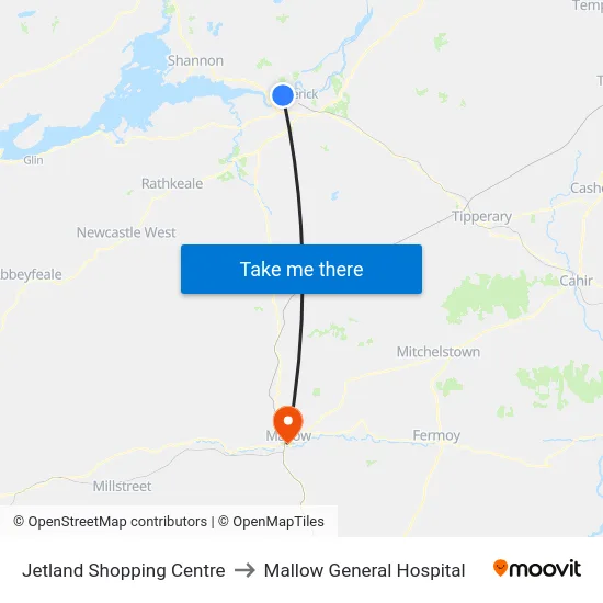 Jetland Shopping Centre to Mallow General Hospital map