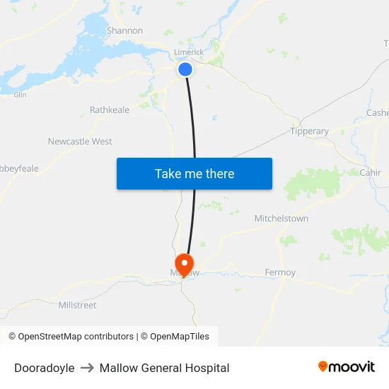 Dooradoyle to Mallow General Hospital map