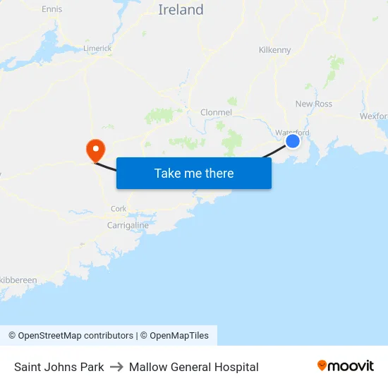 Saint Johns Park to Mallow General Hospital map