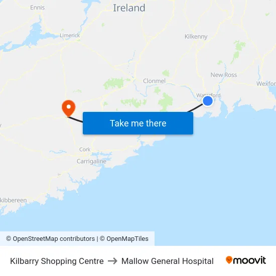Kilbarry Shopping Centre to Mallow General Hospital map