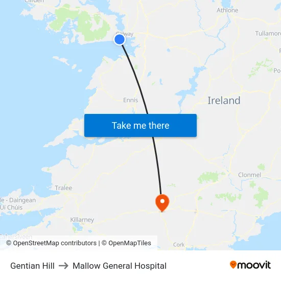 Gentian Hill to Mallow General Hospital map