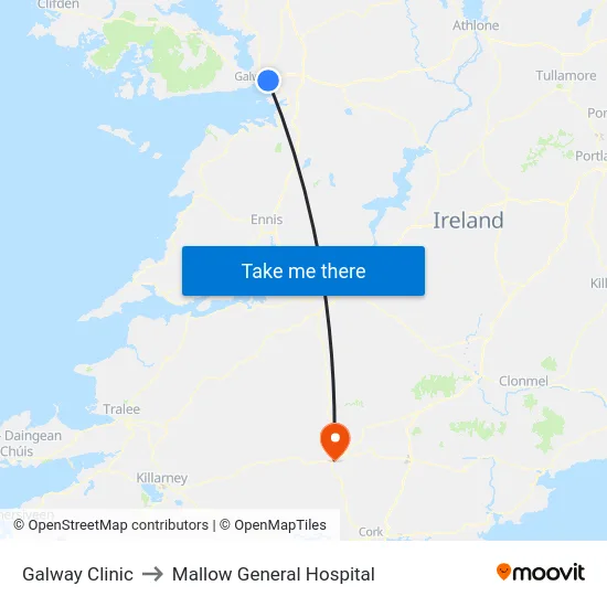 Galway Clinic to Mallow General Hospital map