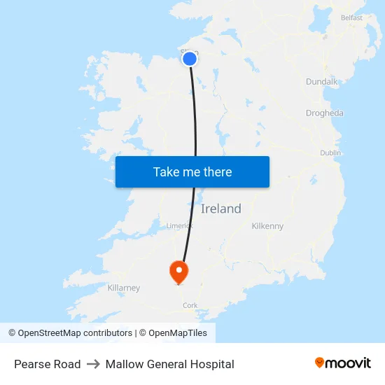 Pearse Road to Mallow General Hospital map