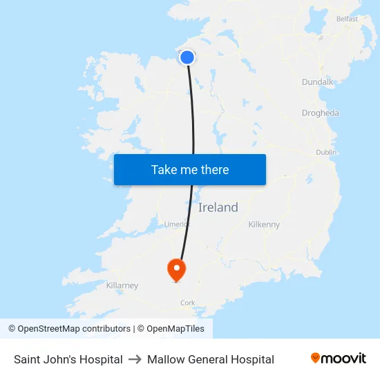 Saint John's Hospital to Mallow General Hospital map
