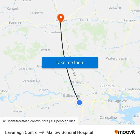 Lavanagh Centre to Mallow General Hospital map