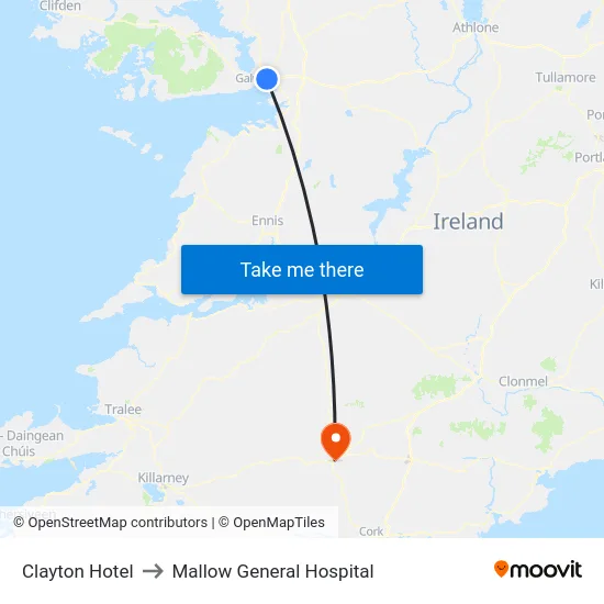 Clayton Hotel to Mallow General Hospital map
