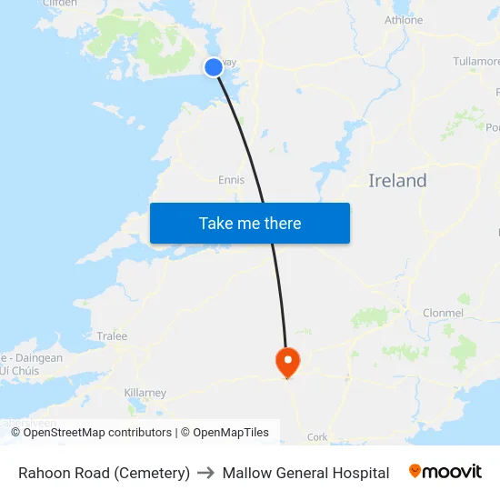 Rahoon Road (Cemetery) to Mallow General Hospital map