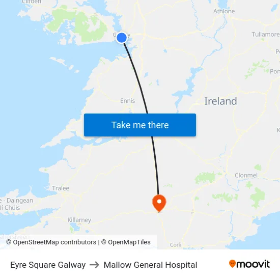 Eyre Square Galway to Mallow General Hospital map
