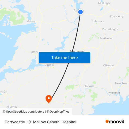 Garrycastle to Mallow General Hospital map