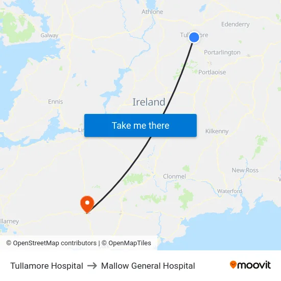 Tullamore Hospital to Mallow General Hospital map