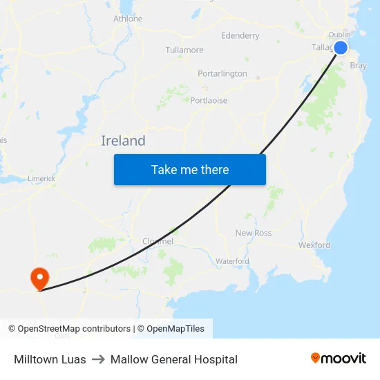 Milltown Luas to Mallow General Hospital map