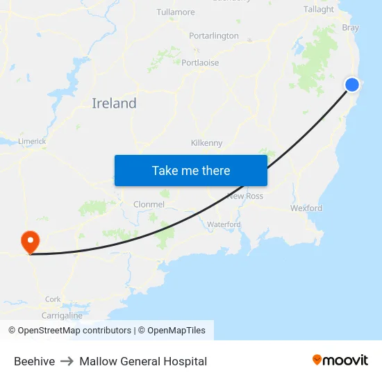 Beehive to Mallow General Hospital map