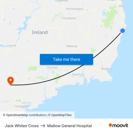 Jack Whites Cross to Mallow General Hospital map