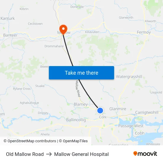 Old Mallow Road to Mallow General Hospital map