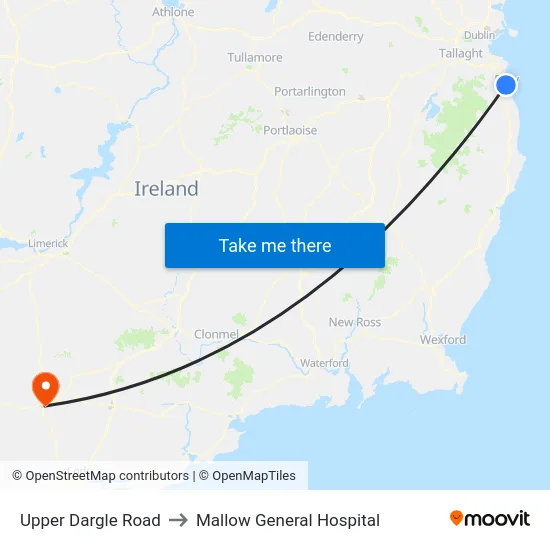 Upper Dargle Road to Mallow General Hospital map