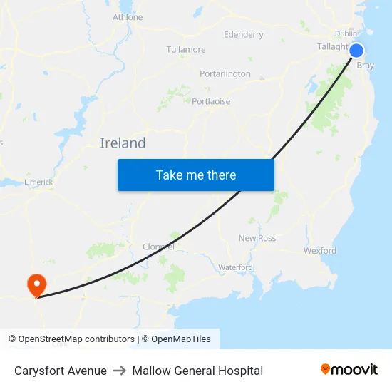 Carysfort Avenue to Mallow General Hospital map