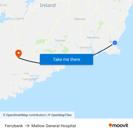 Ferrybank to Mallow General Hospital map