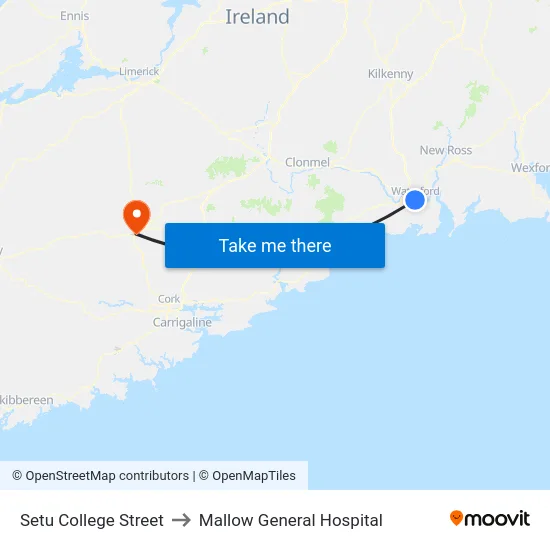 Setu College Street to Mallow General Hospital map