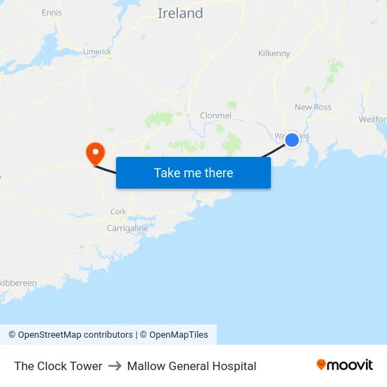 The Clock Tower to Mallow General Hospital map