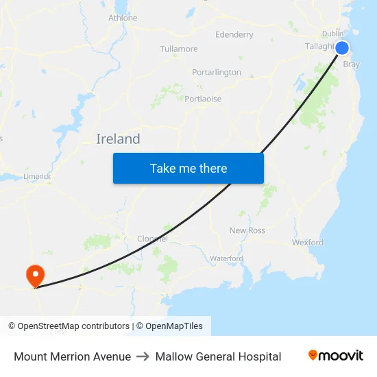 Mount Merrion Avenue to Mallow General Hospital map