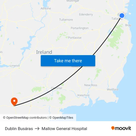 Dublin Busáras to Mallow General Hospital map
