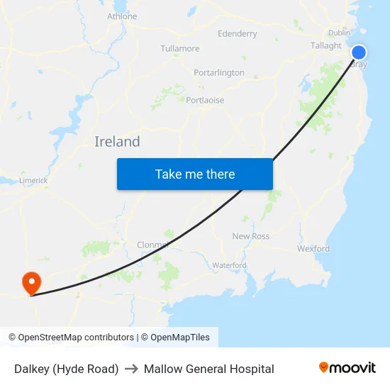Dalkey (Hyde Road) to Mallow General Hospital map