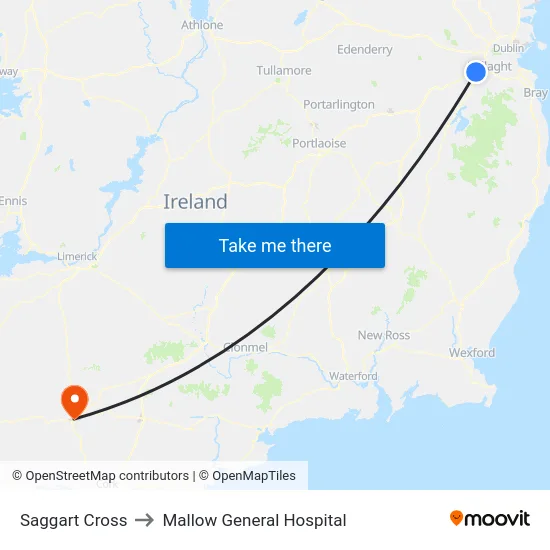 Saggart Cross to Mallow General Hospital map