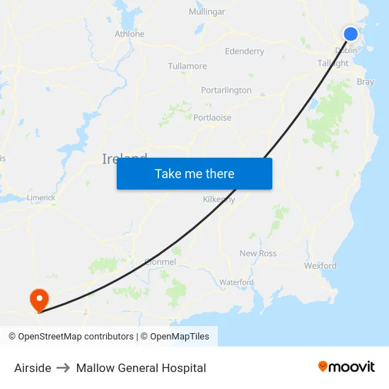 Airside to Mallow General Hospital map