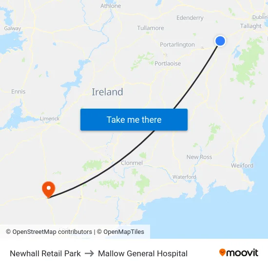 Newhall Retail Park to Mallow General Hospital map