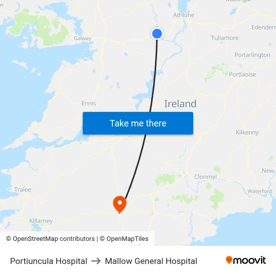 Portiuncula Hospital to Mallow General Hospital map