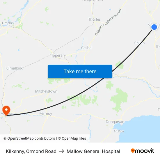 Kilkenny, Ormond Road to Mallow General Hospital map