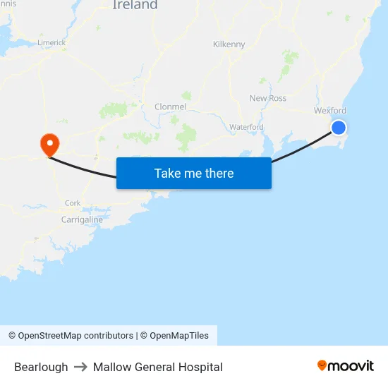 Bearlough to Mallow General Hospital map