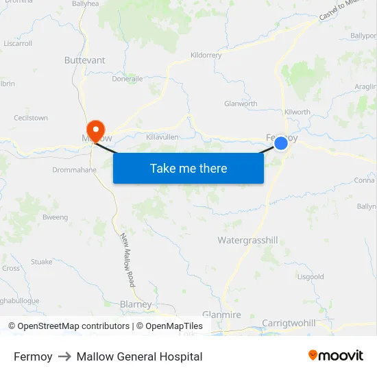Fermoy to Mallow General Hospital map