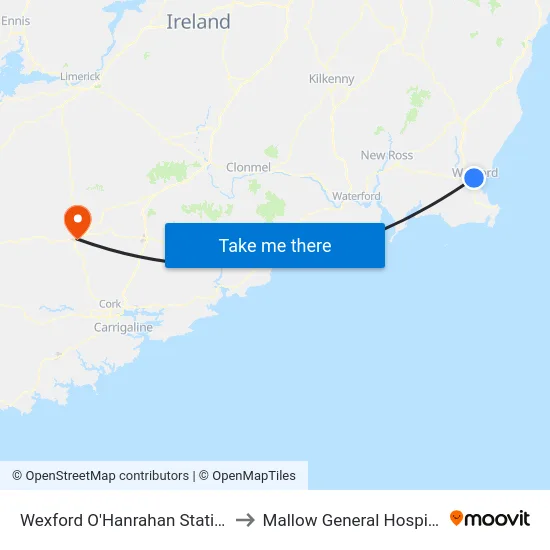 Wexford O'Hanrahan Station to Mallow General Hospital map