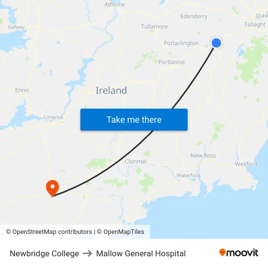 Newbridge College to Mallow General Hospital map