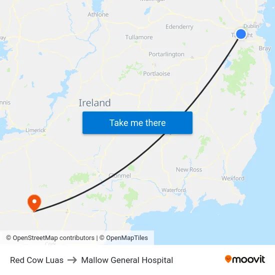 Red Cow Luas to Mallow General Hospital map