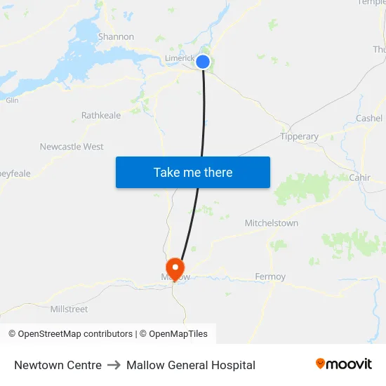 Newtown Centre to Mallow General Hospital map