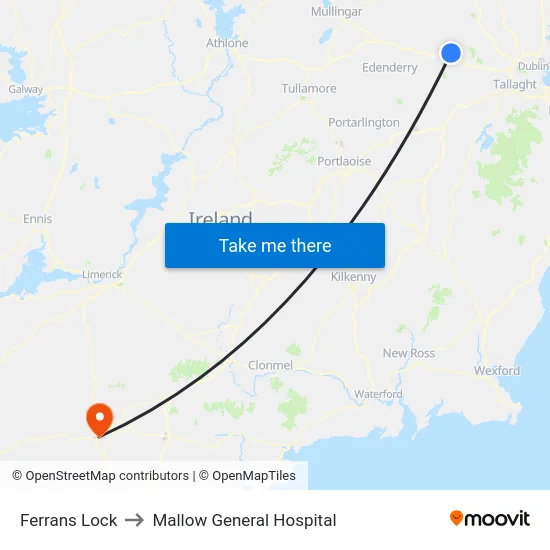 Ferrans Lock to Mallow General Hospital map