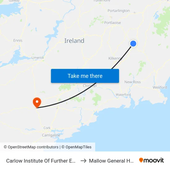 Carlow Institute Of Further Education to Mallow General Hospital map