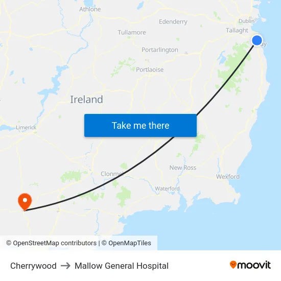 Cherrywood to Mallow General Hospital map